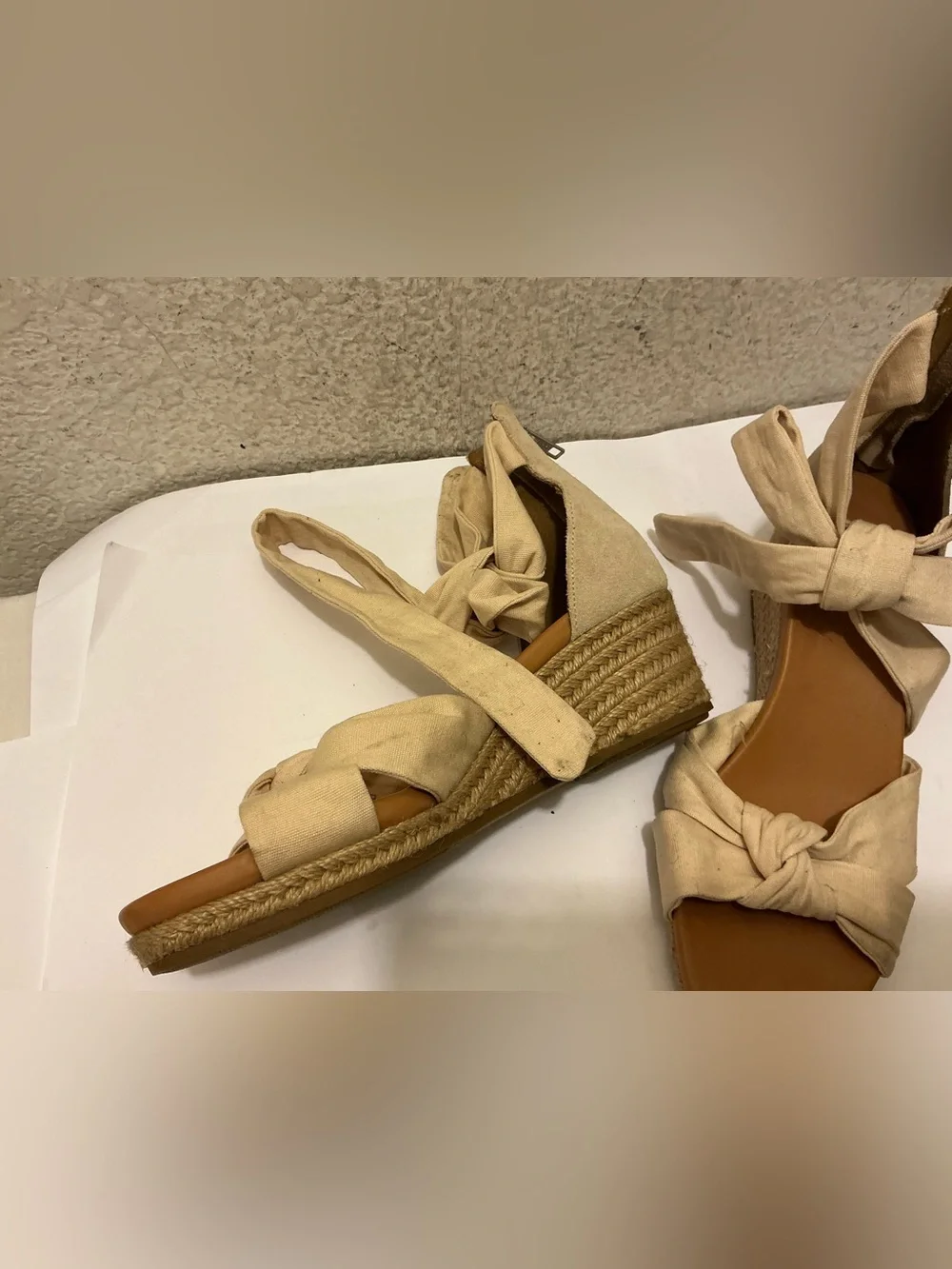 UGG Cream Canvas Knot Espadrille Wedge Sandals